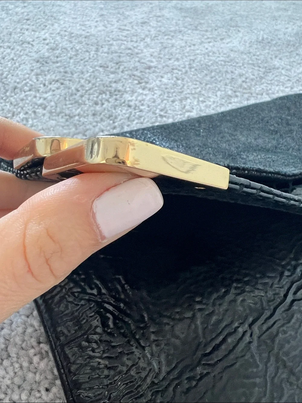 Michael Kors Black Mixed-Material Flap Clutch with Gold Corners